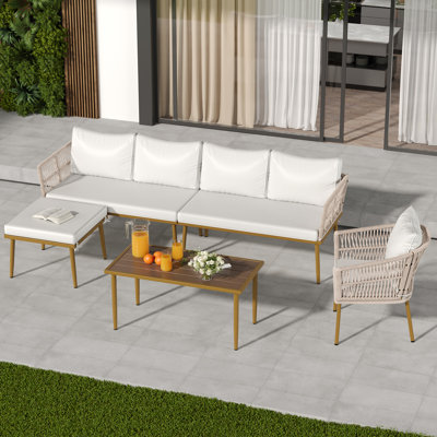 Modular Outdoor Rattan Sofa Set with Cushions & Coffee Table by Bay Isle Home