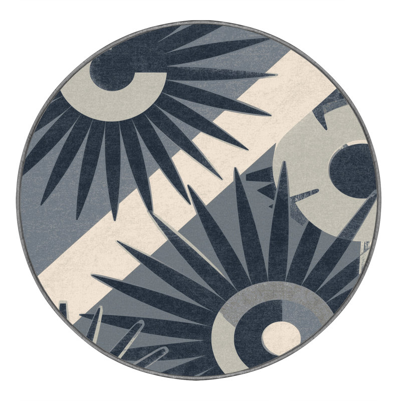 Tapis gris moelleux moelleux de style Mid-Century à motif géométrique moderne - reliure grise, Rond 3 pi