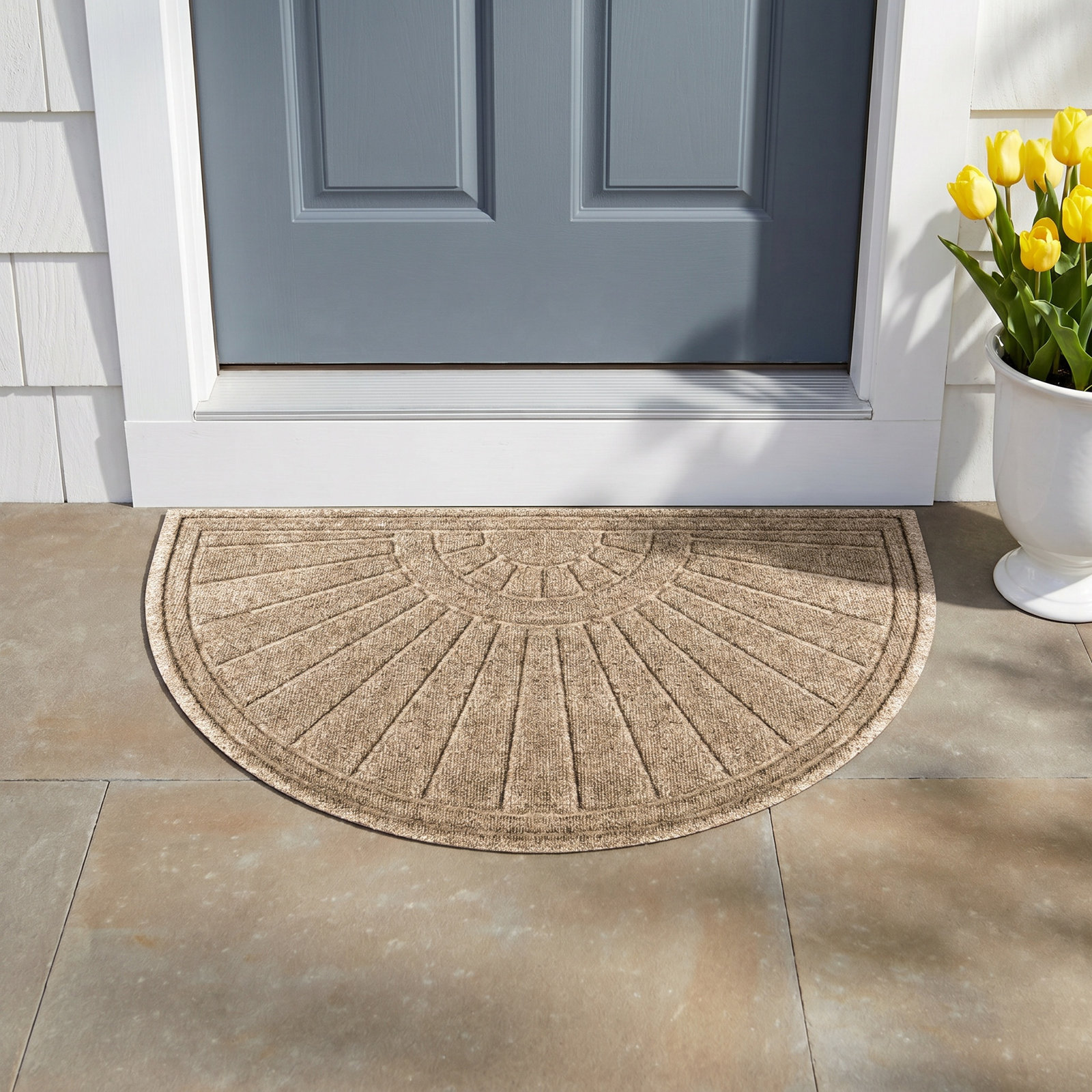 WaterHog Sunburst Half Round Indoor Outdoor Doormat, Camel