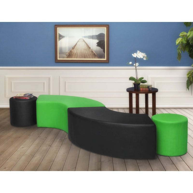 Aurora Curved Vinyl Ottoman, Envy Green Faux Leather