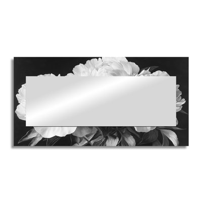 Peonies In White And Black - Floral Decorative Mirror Wall Art - Printed On Metal