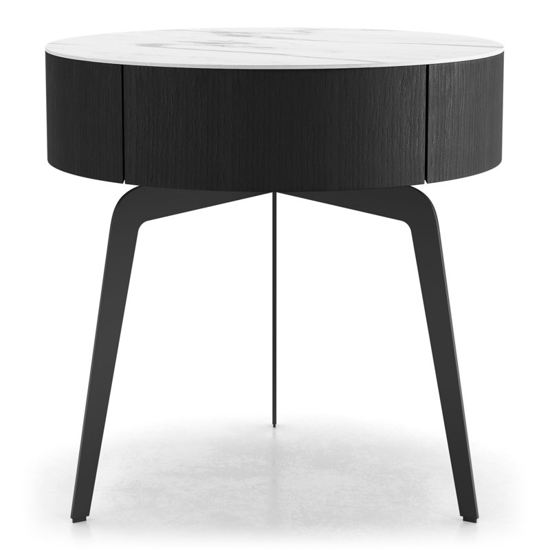 Stainless Steel Top End Table with Storage, White Granite Quartz
