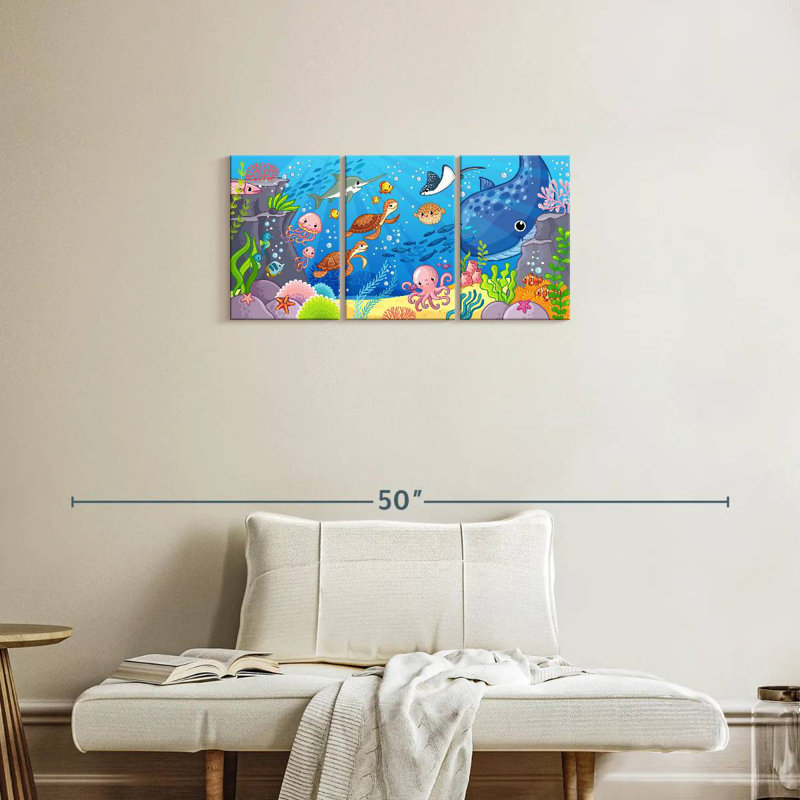 'Cartoon Underwater Animals, 15" H x 32" W