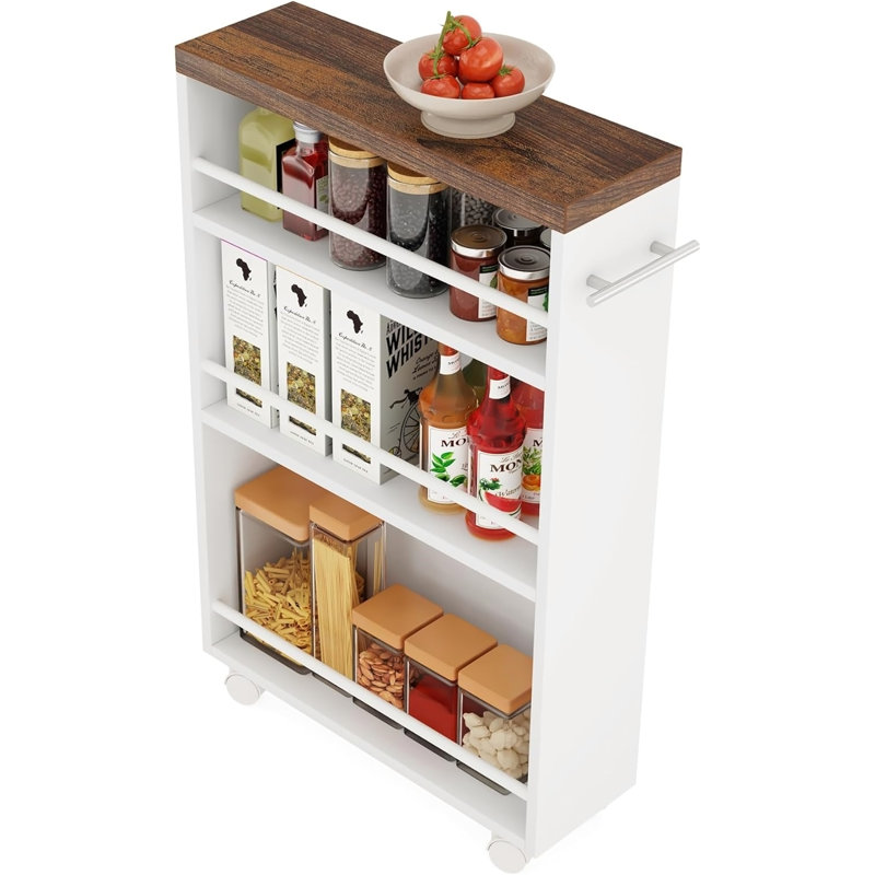 Chariot de rangement étroit de 51 cm (20 po) – Chariot de cuisine utilitaire à roulettes étroit à 4 niveaux avec roues et poignée
