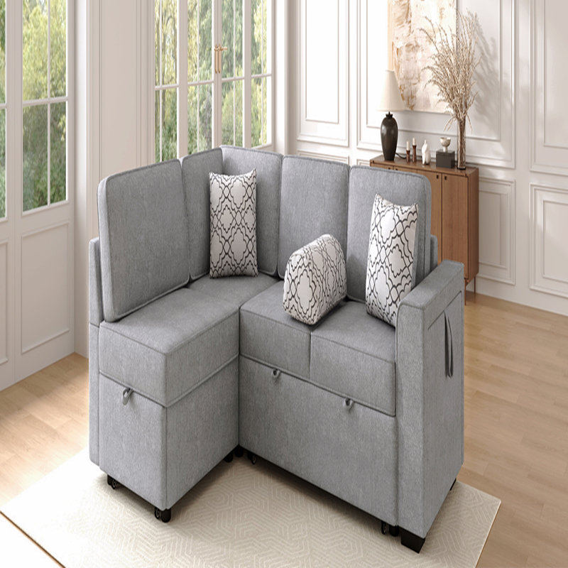 Canapé-lit modulaire convertible en L de L 83,9 po avec couchettes coulissantes doubles, table rabattable, ports USB, porte-gobelet et rangement