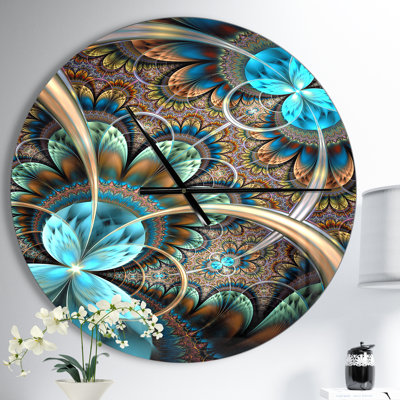 Fleur fractale bleu clair - horloge murale moderne