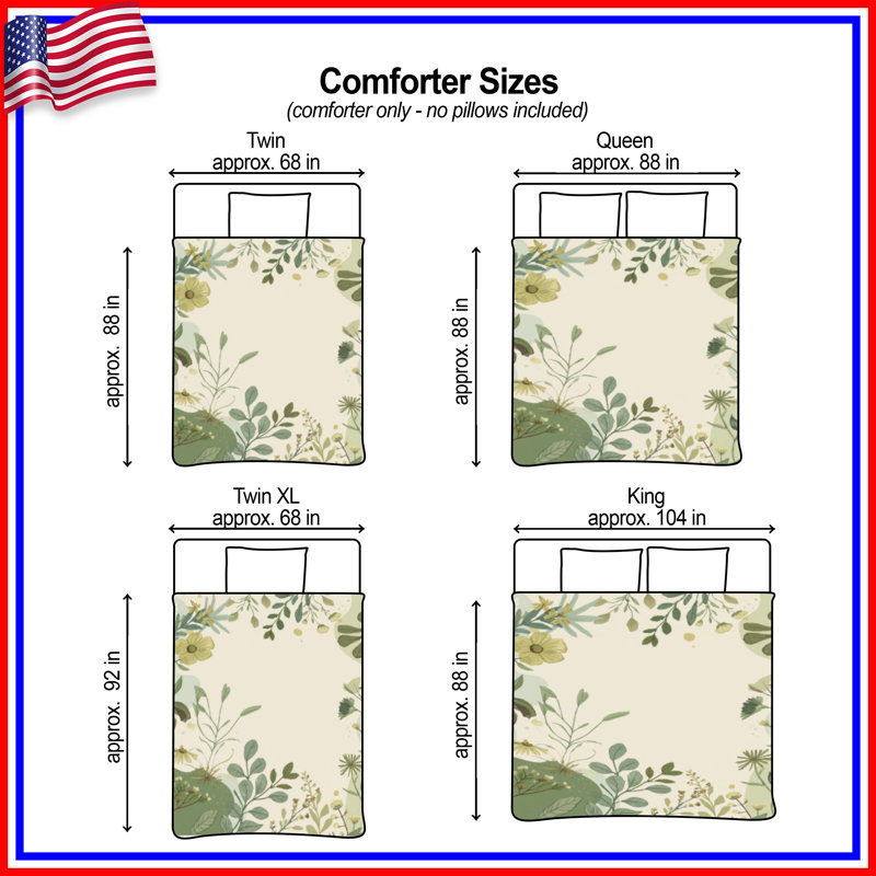 Botanical Floral Illustration Comforter, Queen