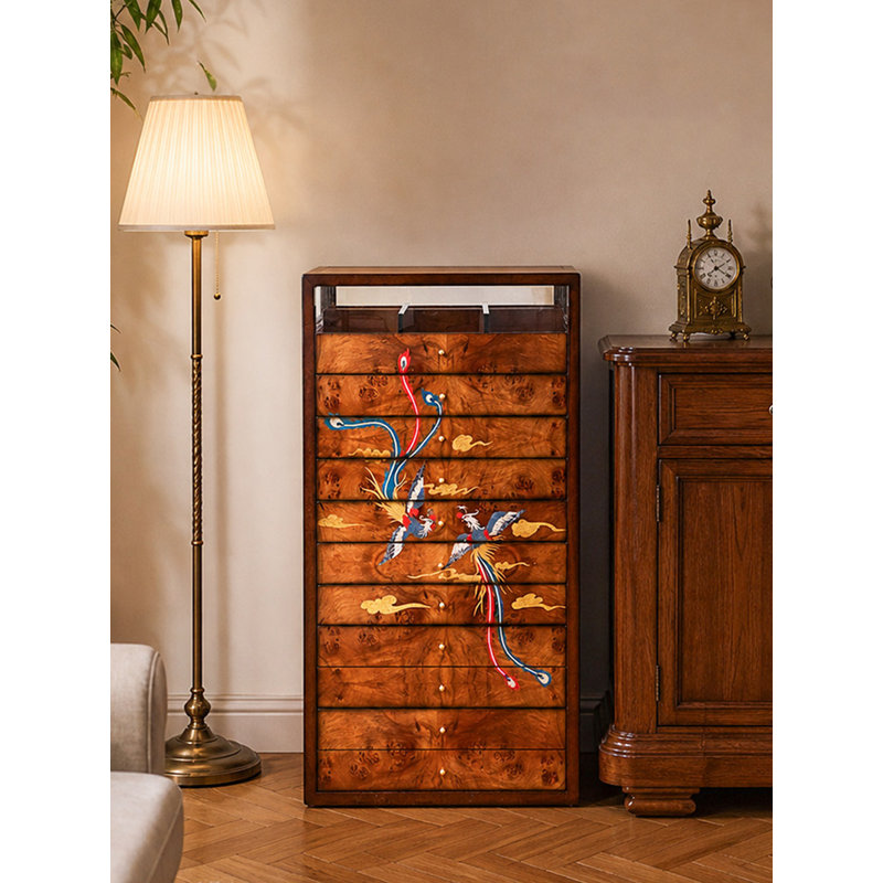 Armoire à bijoux en acajou rétro de style français avec incrustations en nacre pour chambre à coucher
