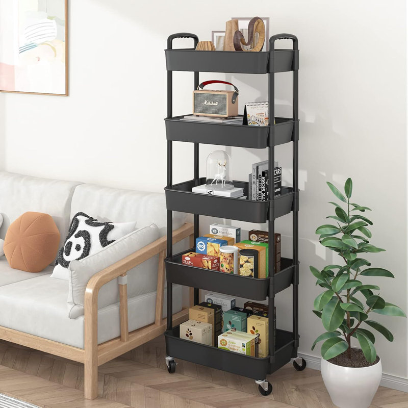 Plastic Rolling Utility Cart with, Black