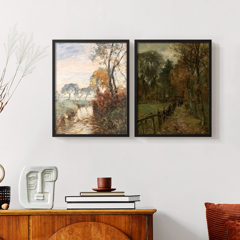 «Vintage Landscape», impression giclée sur cadre en X - ensemble de 2, Noir, noir, noir, noir, H 17 po x l 42 po