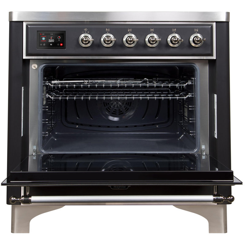 ILVE Majestic II Series 36 inch Induction Range with 5 Induction Elements (Glass Door), Matte Graphite/Chrome