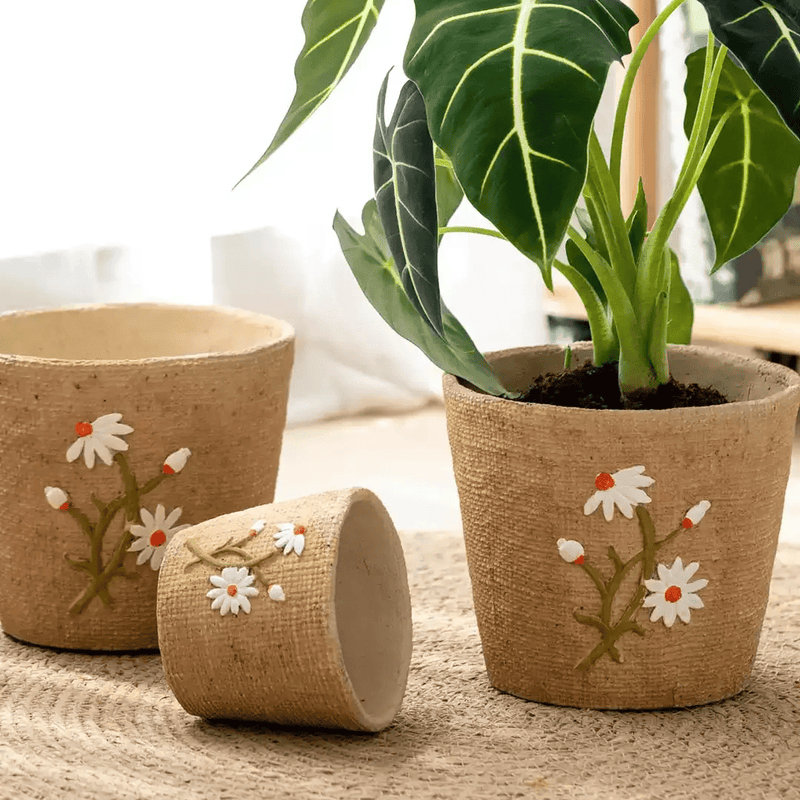 Daisy Garden Cement Planter, Medium