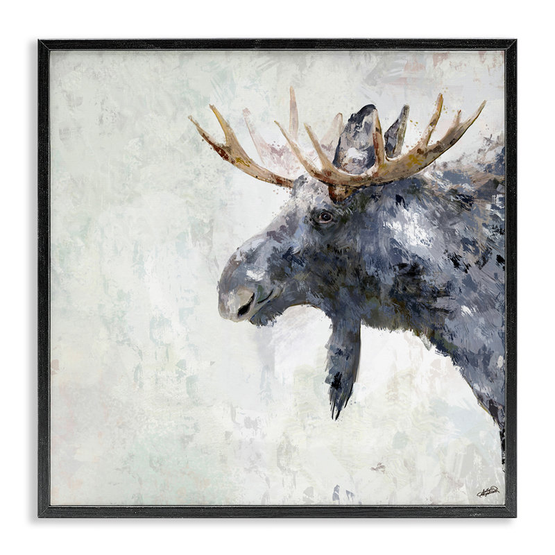 «Rustic Moose View Art» par Sally Kaye Barlow / Makaio Design, H 12 po x l 12 po, Giclée encadrée noir minuit