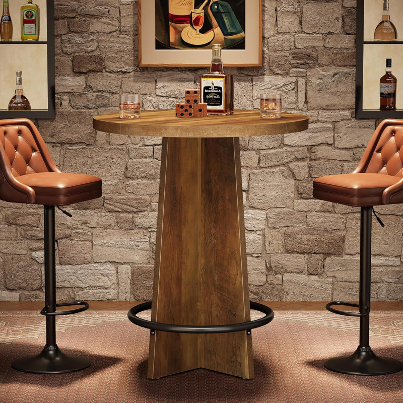 31 Inch Bar Table, Pub Table With Wood Top And Metal Frame - Rustic Brown Indoor Outdoor Cocktail Height Table For Bistro, Patio, Or Home Bar
