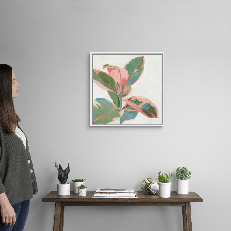 «Pink Ficus I», art mural sur toile, H 22 po x l 22 po, Toile avec cadre blanc