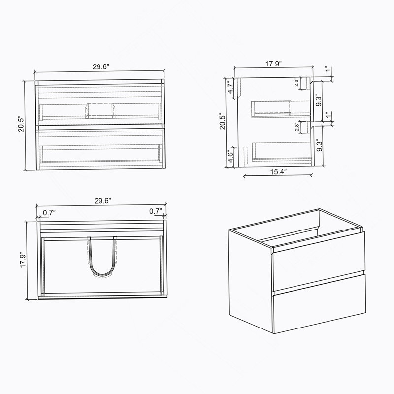 Wall Mount Cabinet WITHOUT Basin,Gray Color,With Two Drawers