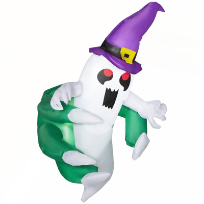 Décoration d'Halloween gonflable Outsunny de 4 pi, fantôme illuminé avec chapeau, présentoir à DEL gonflable, imperméable et facile à installer