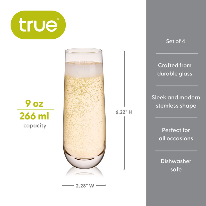 Set of 4 Clear Glass Stemless Champagne Flutes