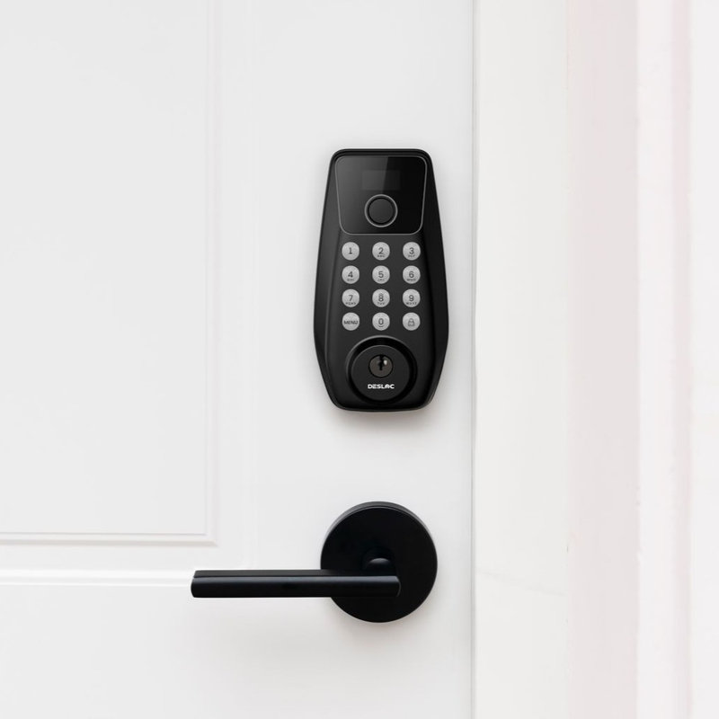 Nova Touch Desloc Keypad Smart Lock And Levers With Access Screen, Fingerprint, Matte Black
