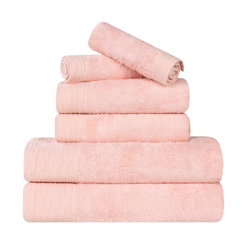 Ensemble de serviettes en rayonne de bambou et en coton mélangé hypoallergénique, Ensemble 6 serviettes de bain, Rose