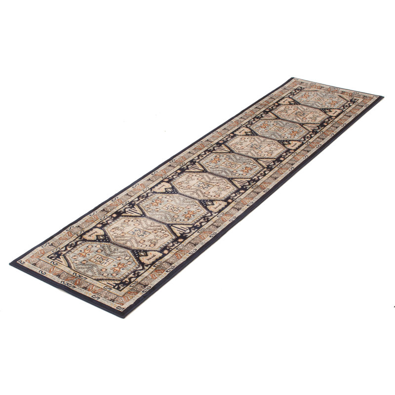 Tapis oriental bleu marine / bleu clair Agena, Tapis de couloir 2 pi 8 po x 10 pi