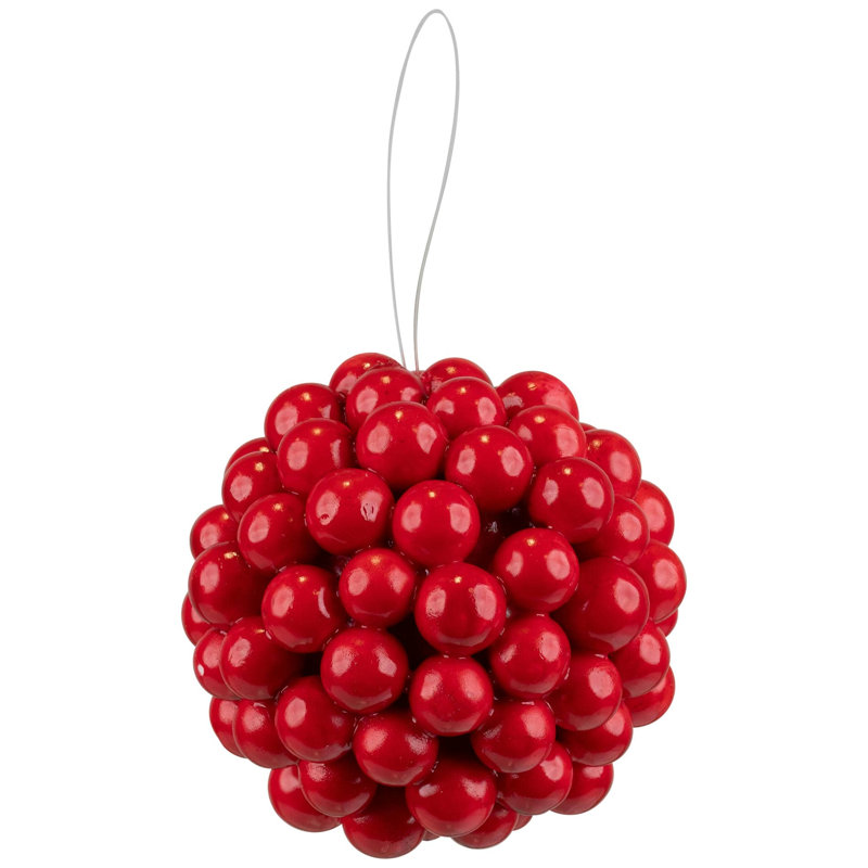 Ornement boule de Noël baies, Rouge, H 3,25 po x l 3,25 po x P 3,25 po