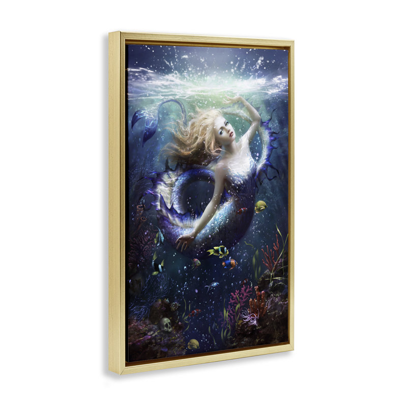 Cadre flottant Deep Sea Mermaid, design par Melanie Delon, H 25 po x l 17 po, Cadre flottant métallique doré