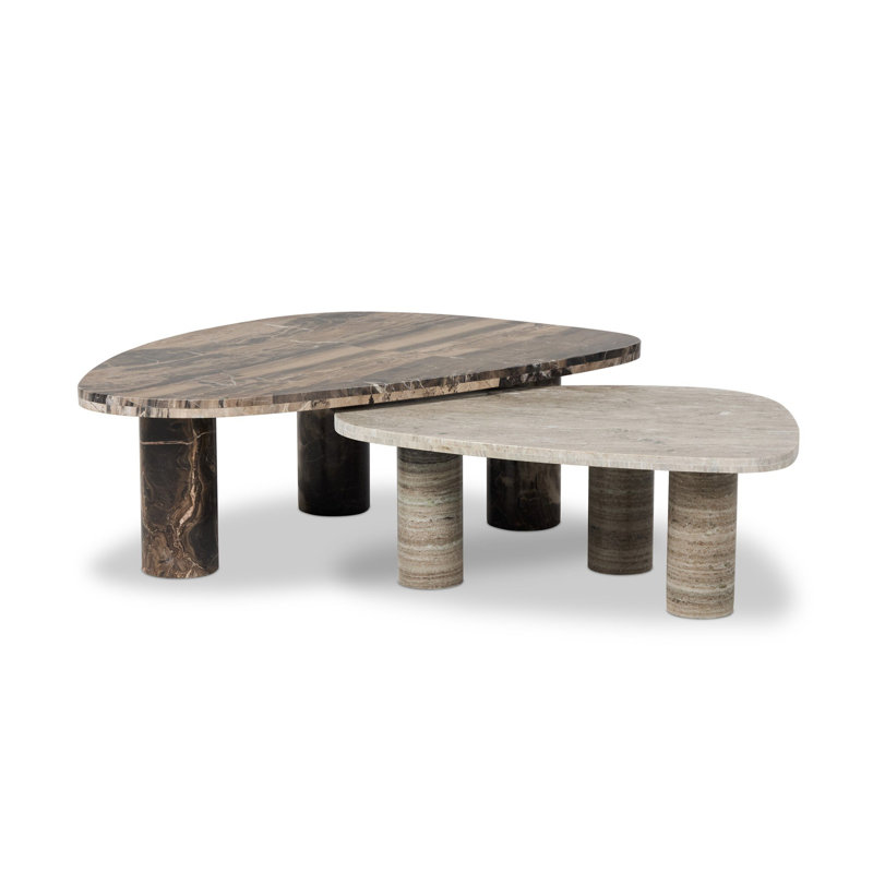 Zion Coffee Table Set-Antique White Marble, Antique White Marble/Rocky Brown Marble, Brown/White
