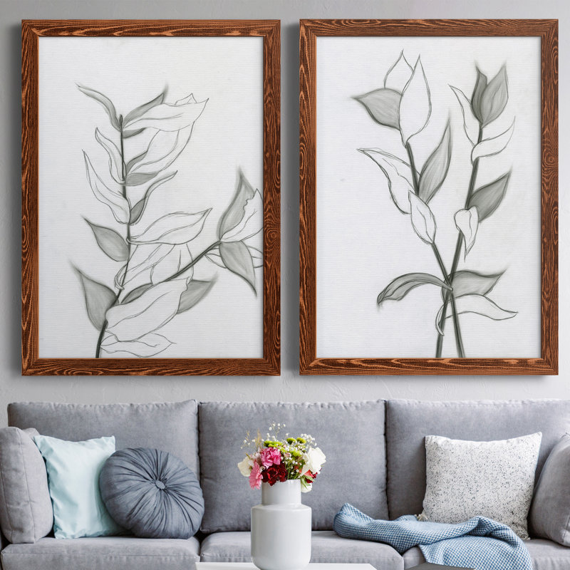 CHARCOAL FOLIAGE I - impression 2 pièces, Cadre en érable, H 37,5 po x l 55 po x P 1,5 po