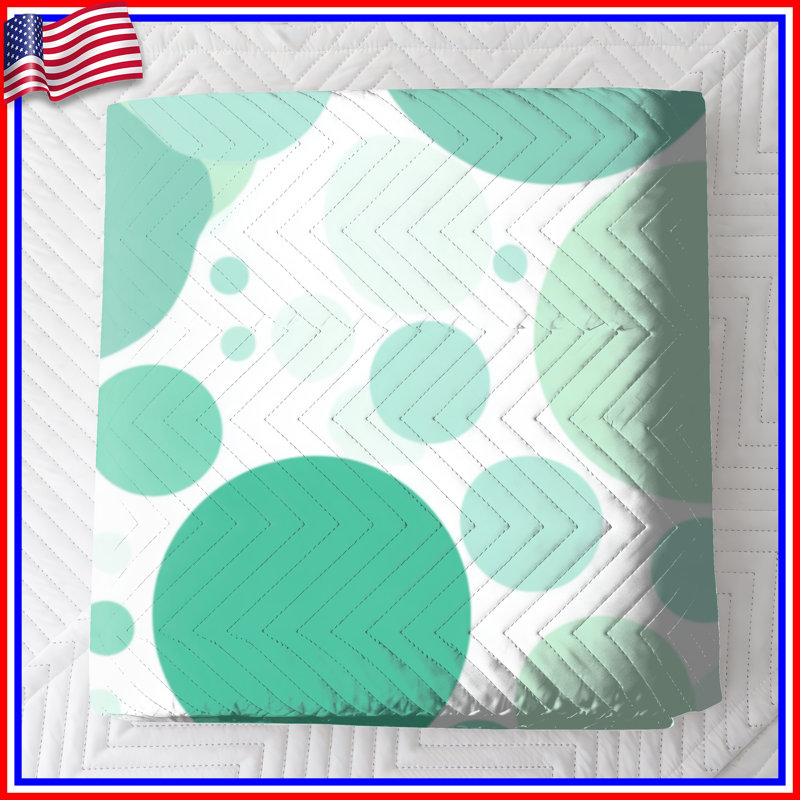 Couvre-lit matelassé à motif circulaire vert , Très grand lit