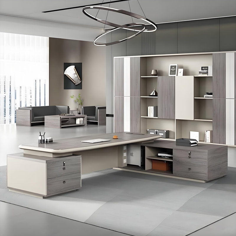 Bureau de direction en L 125,98 "gris avec serrures à combinaison, H 29,53 po x l 125,98 po x P 70,87 po