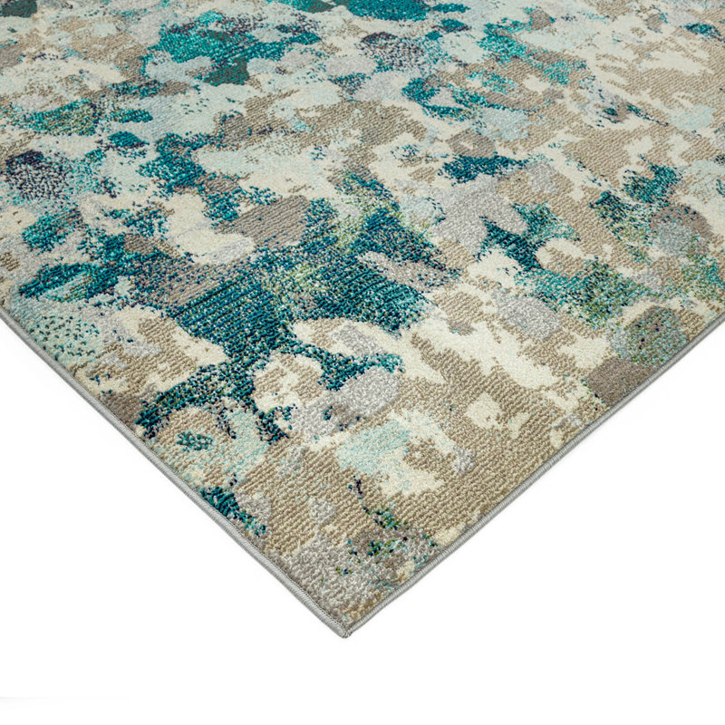 Aqua Modern Easy To Clean Abstract Geometric Rug For Dining Room, Chenille/Cotton, Rectangle 120 x 170cm