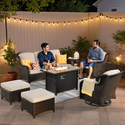 Romed 7 - Person Outdoor Seating Group with Fire pit and Cushions