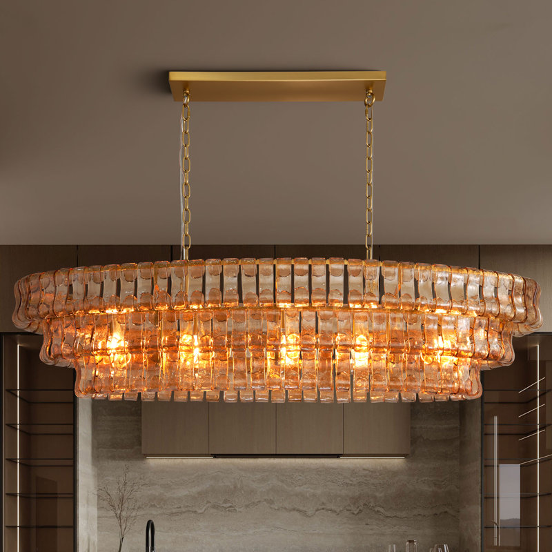 Kancler 53.7" 5 - Light Large Amber Glass Tiered Kitchen Island Gold Chandelier, Gold