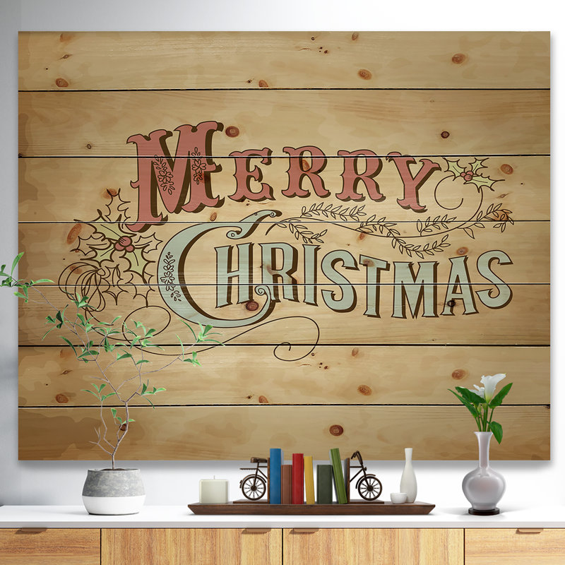 «Merry Christmas Vintage Wish in Western Font», reproduction d'art textuel, H 30 po x l 40 po x P 1,5 po, Bois