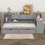 Lit de jour avec tiroirs de rangement et bibliothèque, lit d'angle en bois avec bureau et rangement, lit en forme de L-1185287286