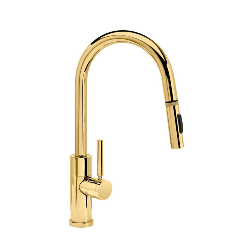 Modern Prep Size Plp Pulldown Faucet - Toggle Sprayer - Angled Spout, Unlacquered Polished Brass