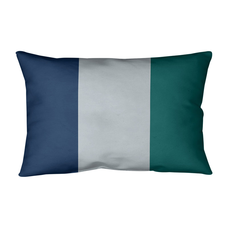 Reversible Throw Pillow, 14" x 20", Navy Blue/Silver/Green