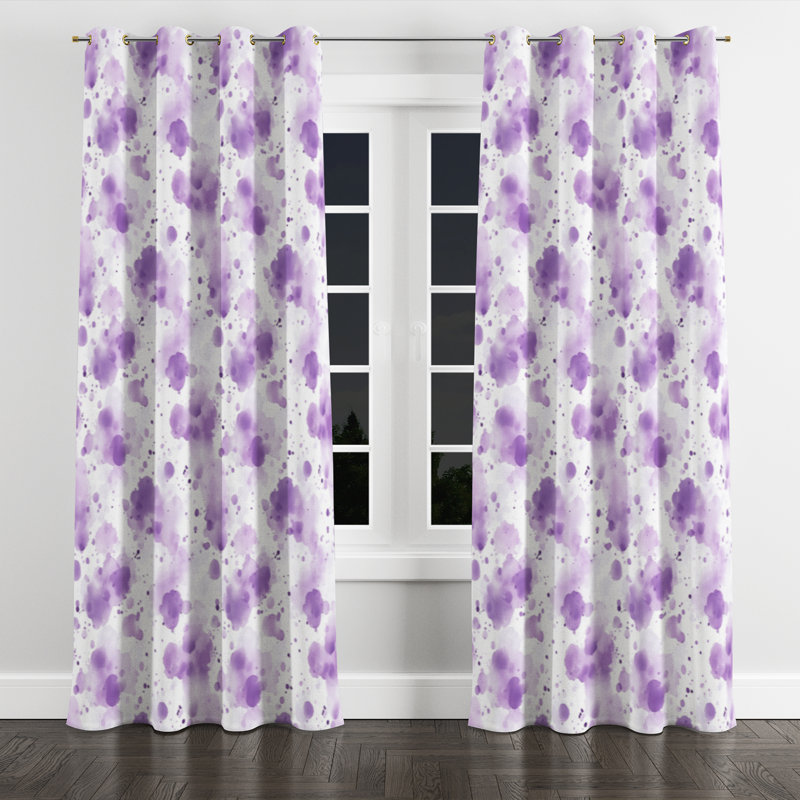 Rideaux modernes pour chambre à coucher - Rideau à œillets à motif de rosée mauve abstrait - 1 panneau, L 52 po x L 84 po