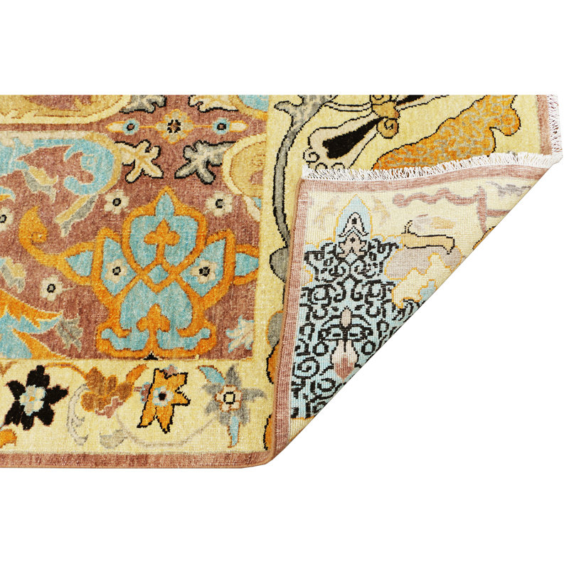 Tapis brun et doré de haute qualité noué à la main, Rectangle 9 pi x 12 pi