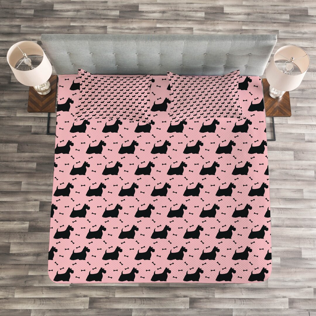 Gestepptes Bettdecken-Set, Hairy und flauschigen Welpen, Scottie Dog, Pale Pink und Schwarz