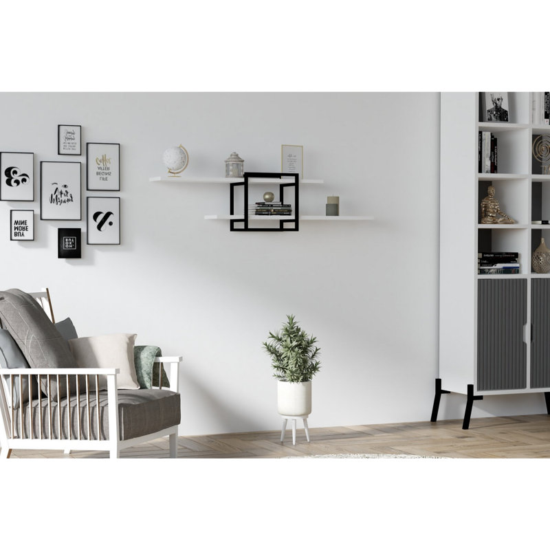 Modern Wall Shelf, White, 47.2 x 11.8 x 7.1 inches | 100% Melamine Coated Particle Board, Thickness: 0.7 inches | Multiple Shelves, Fixed to Wall | Stylish Storage Solution for Home & Office Décor