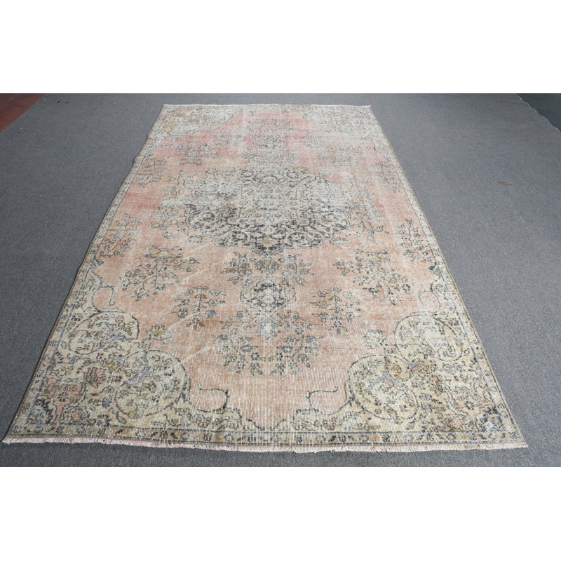 Vintage Handmade Anatolian Wool Area Rug for Elegant Living Room Decor