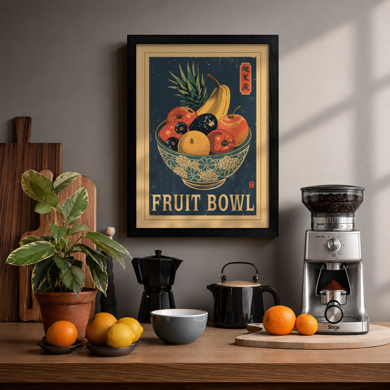 Fruit Bowl, Art Deco - Framed Print, A3 - 42.0 x 29.7 cm, Black