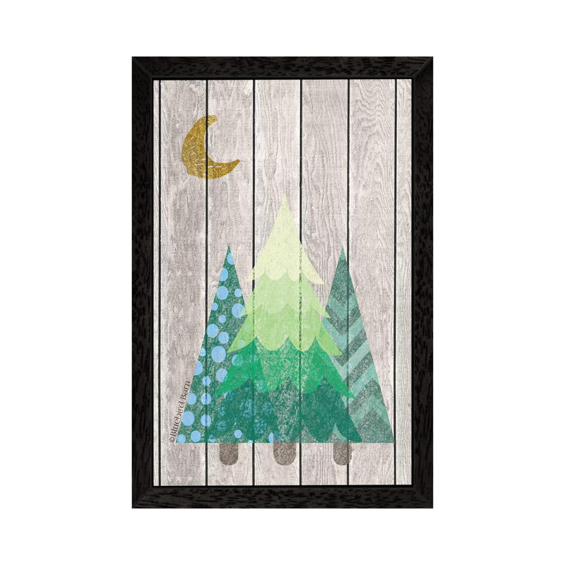 Whimsical Trees Under The Moon by Bluebird Barn - Floater Frame Print on Canvas, Black Framed
