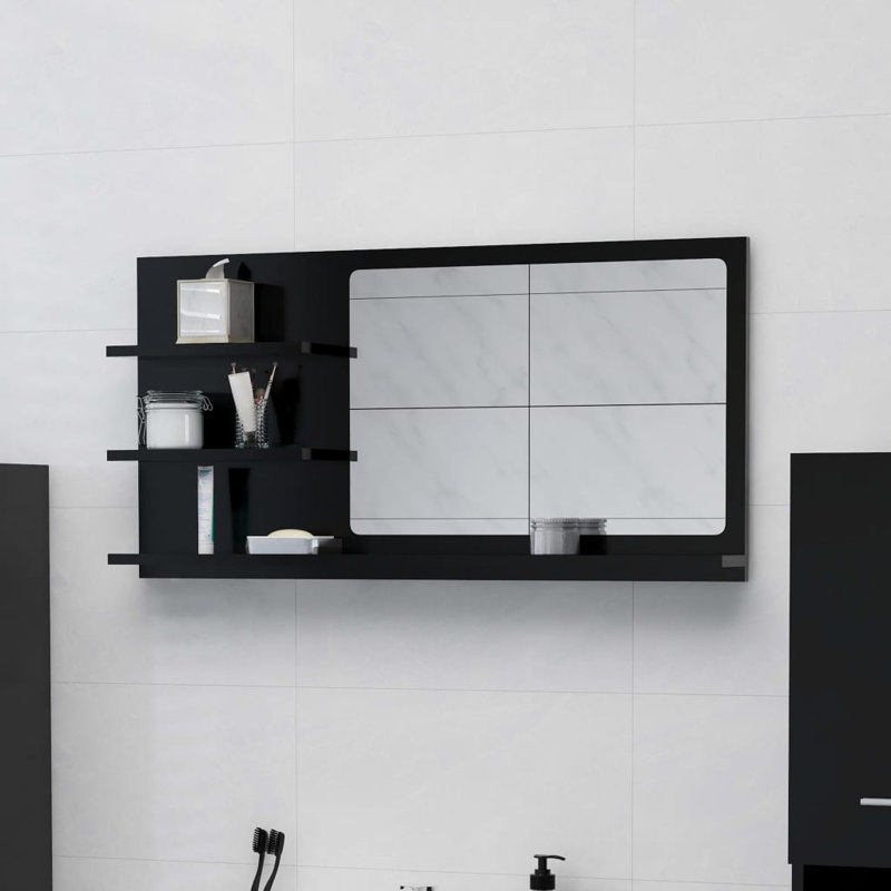 Miroir de salle de bain avec tablettes, H 17,7 po x l 35,4 po x P 4,1 po, Noir