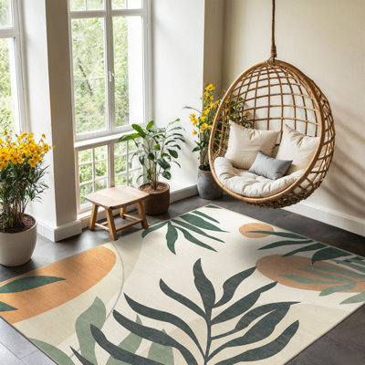Oasis Washable Rug Outdoor Floral, Non-Shedding & Easy to Clean, Ideal for Patio, Backyard, Mudroom