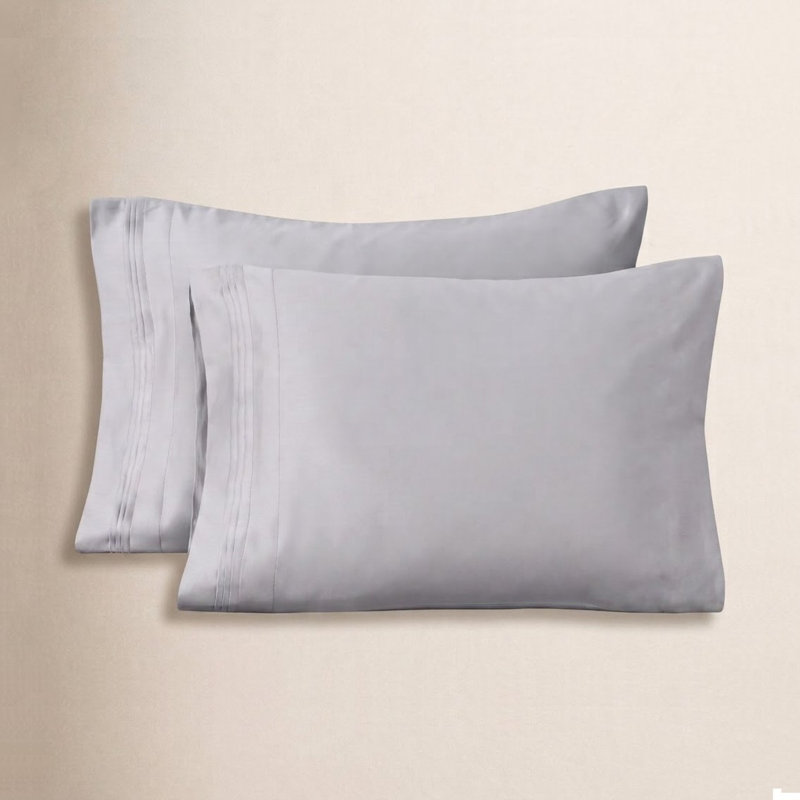 Taie d'oreiller en satin de coton égyptien de luxe à densité de tissage 1000 fils Arling, Taie d’oreiller standard, Platine