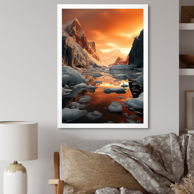 " Glacier Icy Brilliance Sunset I ", 20" H x 12" W, White Picture Frame