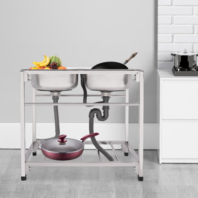 32.7X17.3X30.3” Double Bowl Utility Sink